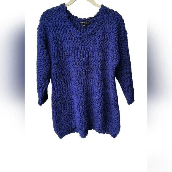 Cable & Gauge Cozy Heavy Cable Knit Scoop Neck 3/4 Sleeve Sweater, L - Picture 1 of 8